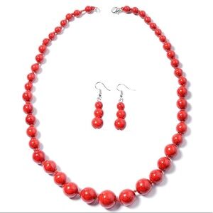 Howlite Bead Necklace & Earrings Set 925  NWOTS